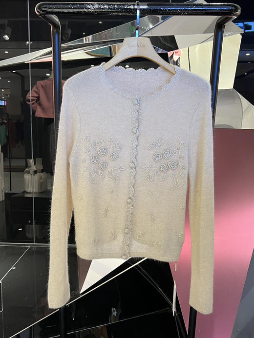 女士绣花松织羊绒开衫 商品图0