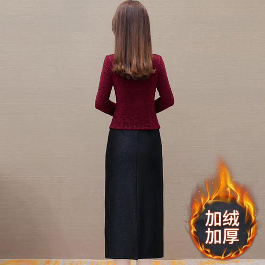 HRKED-H1583-Y 加绒厚款连衣裙拼结时尚假两件包臀裙时尚气质女装一步中长裙 商品图2