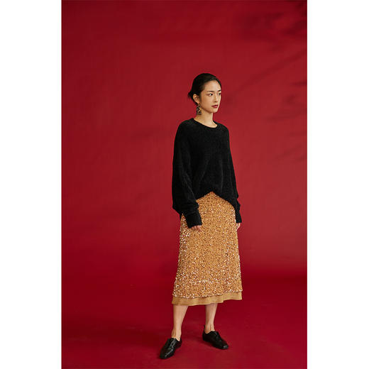 HeyDress软糯仿貂毛毛衣女冬季圆领宽松慵懒感金丝套头针织衫上衣 商品图3