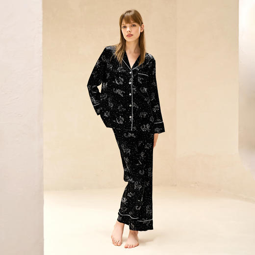 Solo seta重磅真丝睡衣套装女桑蚕丝星座印花丝绸家居服2025新 商品图1