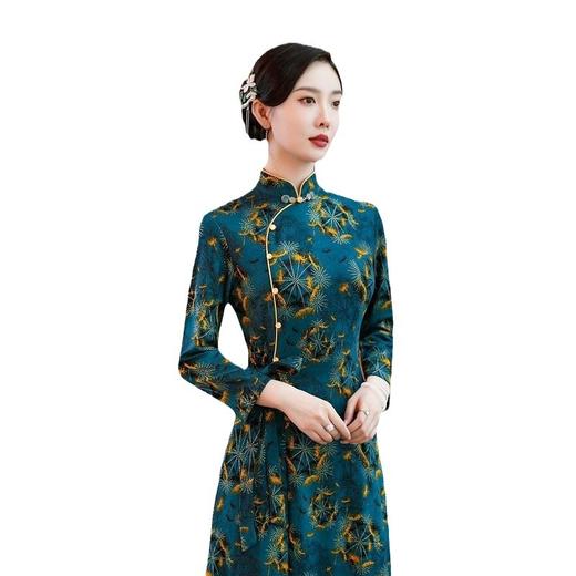 SYG-667秋冬长款遮肚子连衣裙新款气质减龄女神范高端印花打底裙子 商品图4