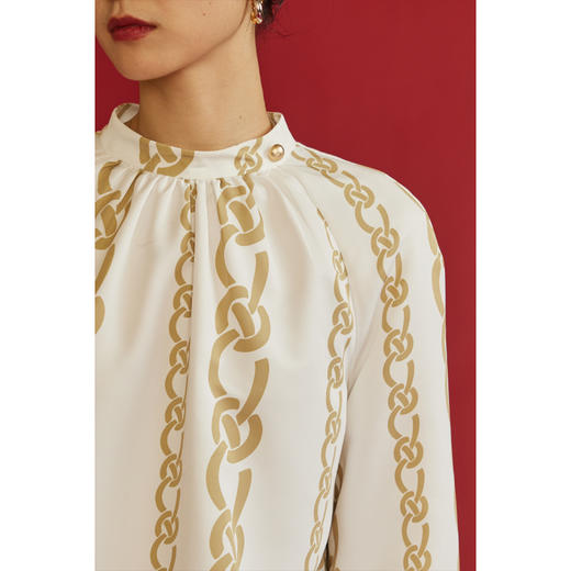 HeyDress龙纹印花衬衫法式宽松立领中国风衬衣别致叠穿上衣 商品图2