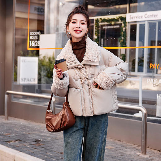 短款羊羔毛拼接羽绒服，冬季新款女装保暖外套潮HR-HSYL2862 商品图4