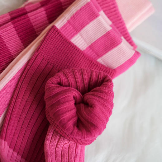 女士棉质韩系粉色系中长筒袜4双装 商品图9