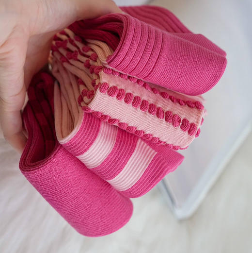 女士棉质韩系粉色系中长筒袜4双装 商品图6