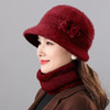 ALBB-保暖兔毛帽中老年人妈妈帽子秋冬季女士围脖两件套冬天盆帽 商品缩略图3