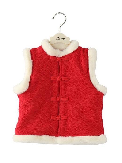 【新年福气马甲】中国风儿童冬季毛领提花马甲保暖背心男女童加厚加绒上衣棉袄 商品图4