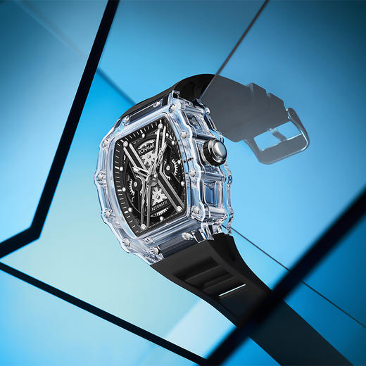 朗玛 RONMAR 冰川系列镂空酒桶型自动机械机芯手表背透潮流运动腕表男 BA01 商品图3