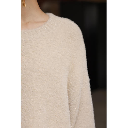 HeyDress软糯仿貂毛毛衣女冬季圆领宽松慵懒感金丝套头针织衫上衣 商品图1