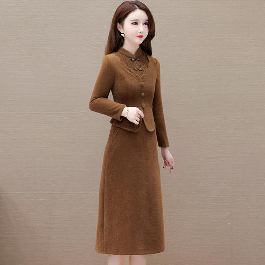 QYM H1598-Y假两件厚款连衣裙复古仿貂绒时尚气质 商品图4