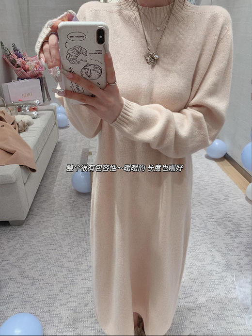 金蘑菇菇 懒人针织裙/ 极简慵懒宽松半高领毛衣裙 商品图3