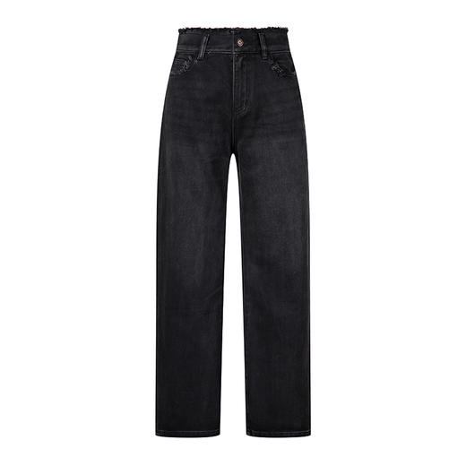 HeyDress加绒牛仔裤女冬季高腰显瘦毛边直筒裤黑色长款休闲裤子 商品图4