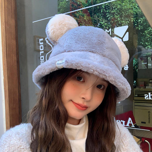 【带上超显脸小，萌系可爱小熊毛绒渔夫帽】小熊毛绒渔夫帽，冬季保暖水桶帽子女时尚百搭显脸小盆帽潮 商品图5