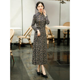 SYG-672秋季连衣裙女新款复古阔太太九分袖秋装贵夫人碎花裙子