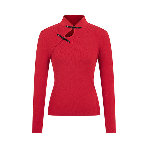 【黑色现货】HeyDress新中式盘扣针织衫女秋冬立领镂空设计感内搭修身毛衣上衣 商品图4