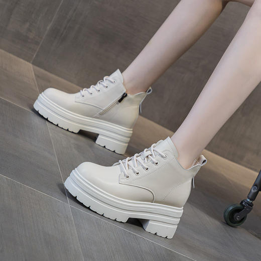 厚底增高新款松糕底中帮，休闲系带短靴女潮加绒AM-398 商品图2