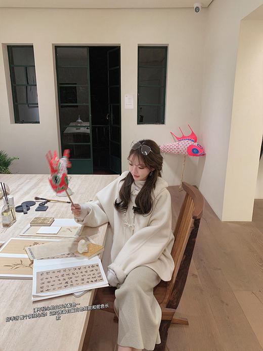 金蘑菇菇  又见如梦令 新中式系列/ 10羊绒 兔毛领短款双面呢大衣 商品图0