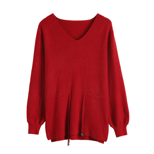 秋冬新款内搭，龙年本命年衣服女长袖V领灯笼袖收腰毛衣外套CC-JDS-8657 商品图4