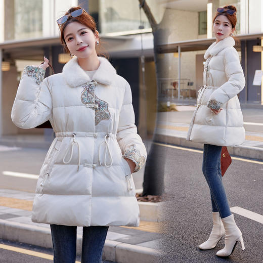冬季新款，羽绒绣花拼接盘扣新款90白鸭绒羽绒服HR-HYGG9005 商品图3