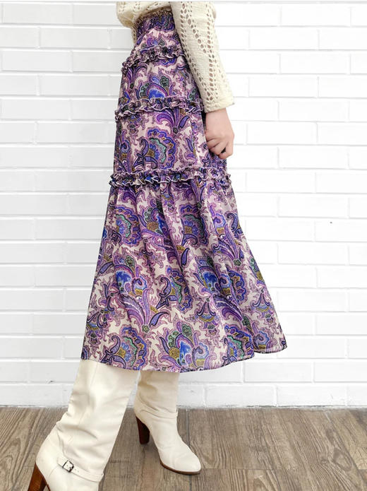 TYNVIE 撞色腰线斜开衩半裙- 紫印花 商品图2