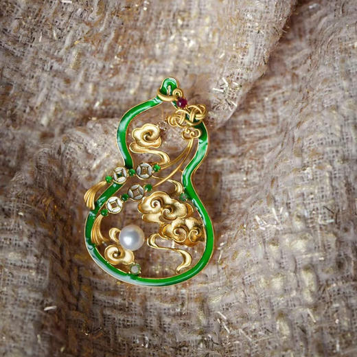 龢盒原创 9k金古风珐琅大葫芦吊坠胸针 商品图2