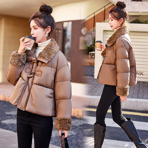 短款羊羔毛拼接羽绒服，冬季新款女装保暖外套潮HR-HSYL2862 商品图2