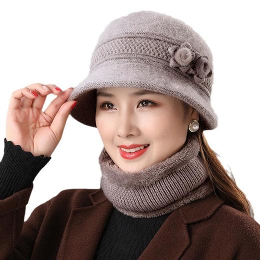 ALBB-保暖兔毛帽中老年人妈妈帽子秋冬季女士围脖两件套冬天盆帽 商品图4