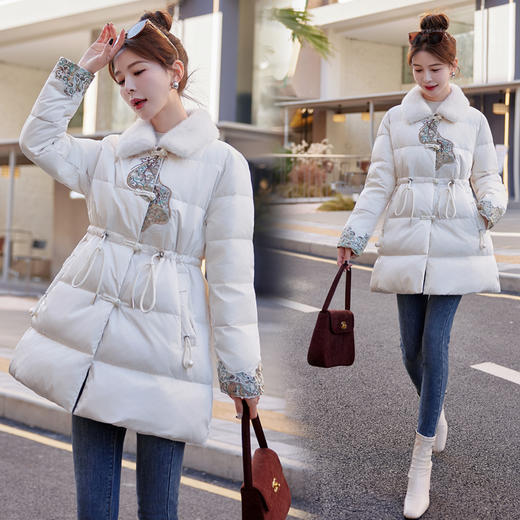 冬季新款，羽绒绣花拼接盘扣新款90白鸭绒羽绒服HR-HYGG9005 商品图0