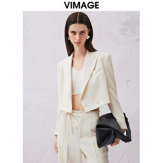 VIMAGE纬漫纪春季新款白色短款西装外套V2103703 商品图3