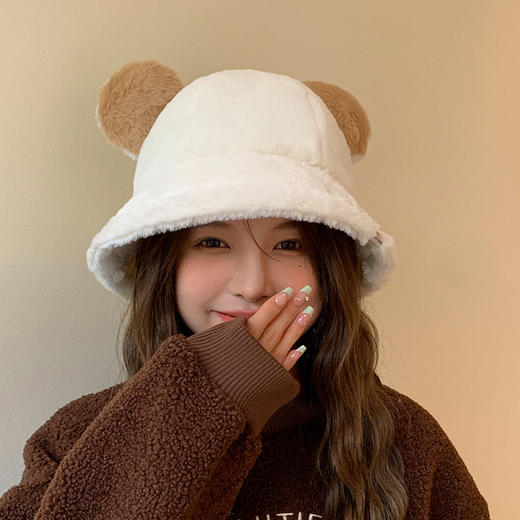 【带上超显脸小，萌系可爱小熊毛绒渔夫帽】小熊毛绒渔夫帽，冬季保暖水桶帽子女时尚百搭显脸小盆帽潮 商品图8