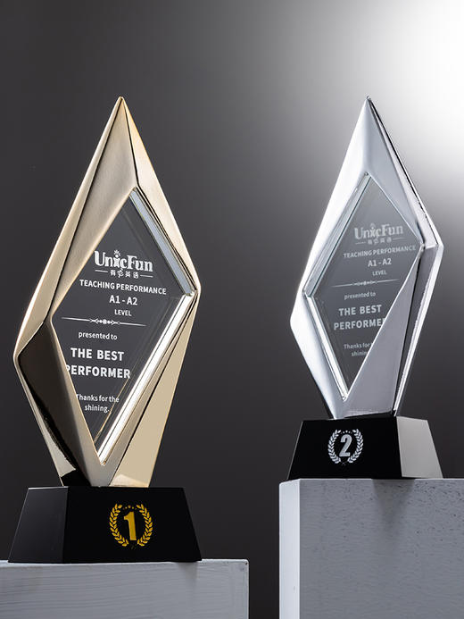 2024新款菱形树脂奖杯定制订做创意奖牌优秀企业员工年会颁奖纪念 商品图4