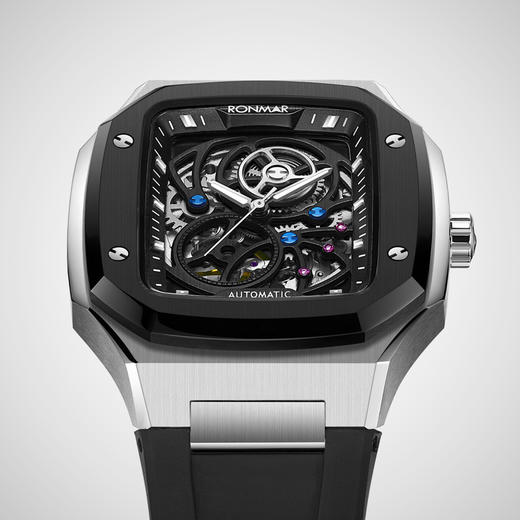 朗玛 RONMAR 开拓者系列镂空全自动机械机芯手表男士方形潮流腕表 RM-003 钢带/胶带 商品图3