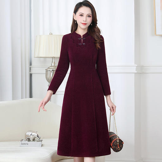 QYM H1601-Y时尚加厚连衣裙仿貂绒保暖复古旗袍裙 商品图1