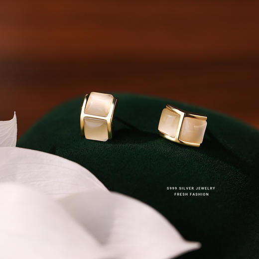 【玲悠】S999银足银猫眼石几何耳饰【YXS-E3043】 商品图3