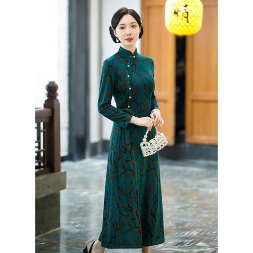 SYG-677春秋新款碎花旗袍长袖女高贵气质秋冬长裙 商品图1