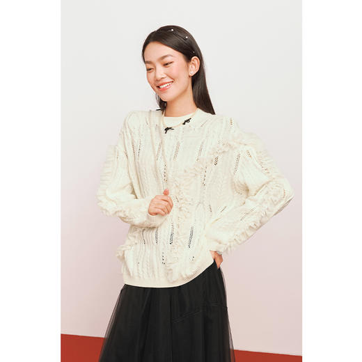 【严选】诗凡黎冬基础百搭绞花设计立体花边圆领毛衣SEC431761 商品图1