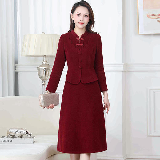 QYM H1598-Y假两件厚款连衣裙复古仿貂绒时尚气质 商品图1