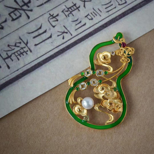 龢盒原创 9k金古风珐琅大葫芦吊坠胸针 商品图0