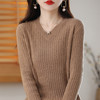 秋冬【棉线针织衫女V领大码毛衣】宽松内搭 简约抽条棉线打底衫女 商品缩略图10