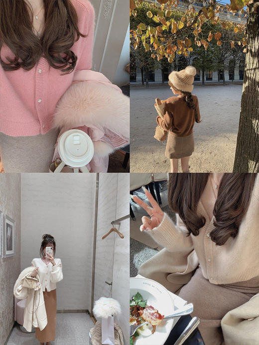 金蘑菇菇 茉莉浣熊穿搭组/ V领毛衣开衫+羊毛半裙 商品图5