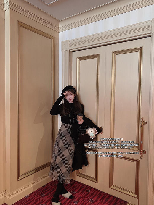 金蘑菇菇 Se promener代官山的漫不经心/复古耐看毛呢格纹背心裙 商品图2