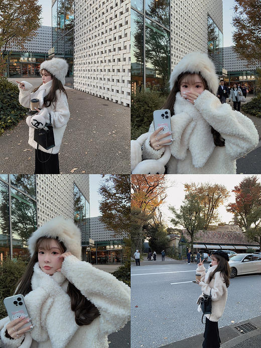 金蘑菇菇 chaque jour小卷羊/ 可拆卸围巾 日常宽松藏肉外套 商品图3