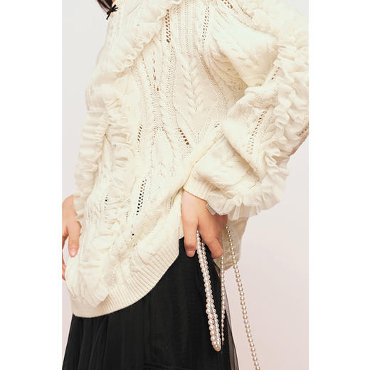 【严选】诗凡黎冬基础百搭绞花设计立体花边圆领毛衣SEC431761 商品图3