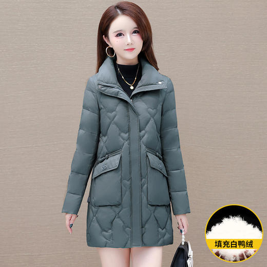 简约修身时尚羽绒服，翻领长袖妈妈装防寒保暖白鸭绒外套QYM-XQD-7D2318-L 商品图1