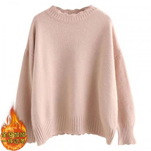 秋冬【加绒加厚学院风毛衣女】宽松 套头 胖mm200斤 百搭日系 打底衫 商品图11