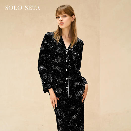 Solo seta重磅真丝睡衣套装女桑蚕丝星座印花丝绸家居服2025新 商品图0