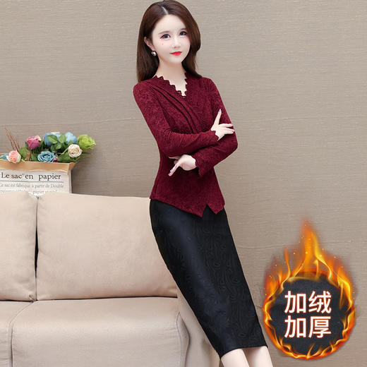 HRKED-H1583-Y 加绒厚款连衣裙拼结时尚假两件包臀裙时尚气质女装一步中长裙 商品图1