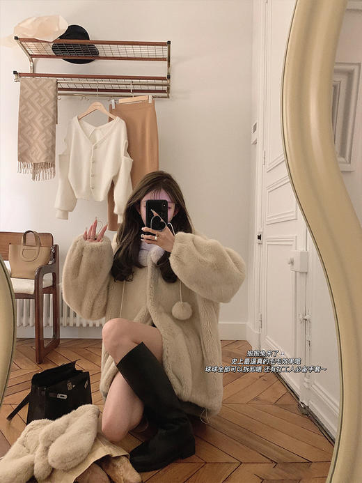 金蘑菇菇 恋爱感 Creamy抱抱兔/慵懒宽松连帽毛绒外套环保皮草 商品图3