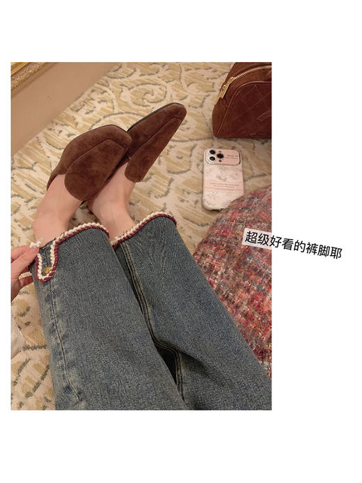 金蘑菇菇 coco rouge香香牛仔裤/复古蓝薄绒中高腰直筒九分休闲裤 商品图1