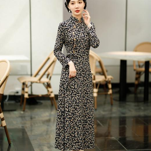 SYG-672秋季连衣裙女新款复古阔太太九分袖秋装贵夫人碎花裙子 商品图1